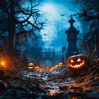 古城へ誘うジャックランタンの夜道 ハロウィンホラーの写真