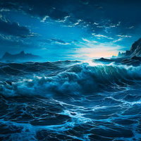 断崖そびえる月夜の大海原を襲う高波と荒れ狂う波浪の写真