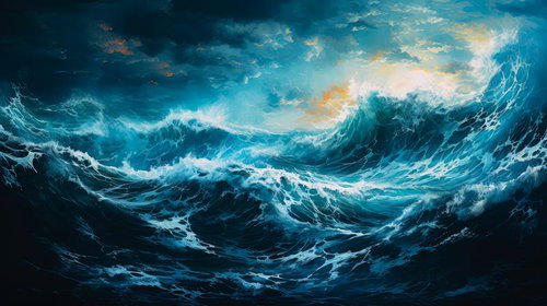 嵐の波濤が躍動する大しけの光景 - 白波と波飛沫が舞う荒れ狂う海