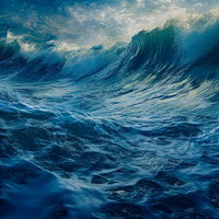 嵐の海で荒れ狂う大波と空の驚異、波飛沫が舞う迫力の自然風景の写真