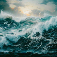 押し寄せる高波と荒れ狂う大海原、台風による波浪と白いしぶきの写真