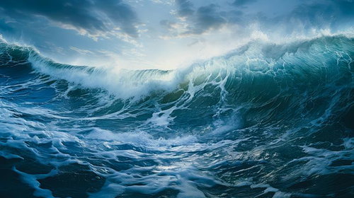 嵐の襲来、暴風と高波が壮絶な風景を作り出す海の情景