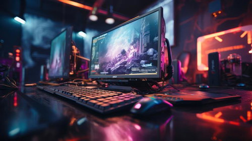 LED照明が映えるゲーミングPCとデスクトップのセットアップ