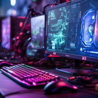 ネオンライトで照らされたサイバー感あふれるゲーミングPCの写真