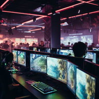 大型のeスポーツ施設内でのゲーミングPC競技空間の写真