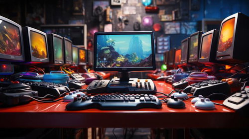 中古レトロゲーム機が並ぶゲーミング販売店