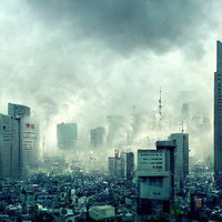 曇り空に立ち並ぶビル群と雑多な都市部の高層建築風景の写真