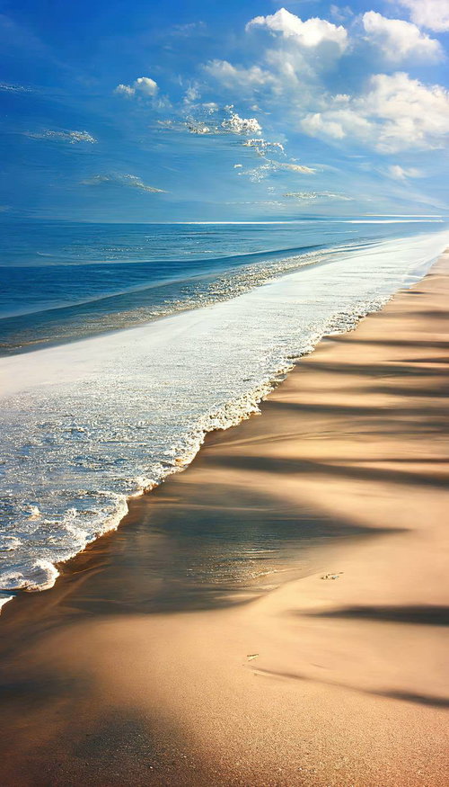 どこまでも続く白い波と青い海が広がるリゾートビーチ