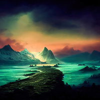 氷河へと続く海岸のファンタジー風景の写真