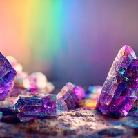 虹色に輝くアメジスト風の魔法石結晶｜ゲームの写真