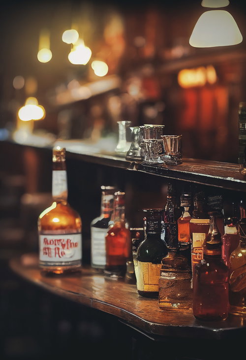 お酒のボトルが置かれたBAR風のカウンター