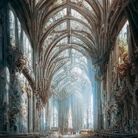 光立ち込める石造りの礼拝堂 - ファンタジー背景用神聖な神殿の写真