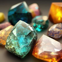 輝く鉱石クリスタルと魔法石の結晶オブジェクトの写真