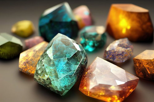 輝く鉱石クリスタルと魔法石の結晶オブジェクト