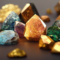 琥珀色と青緑に輝く魔法石のクリスタル結晶原石の写真