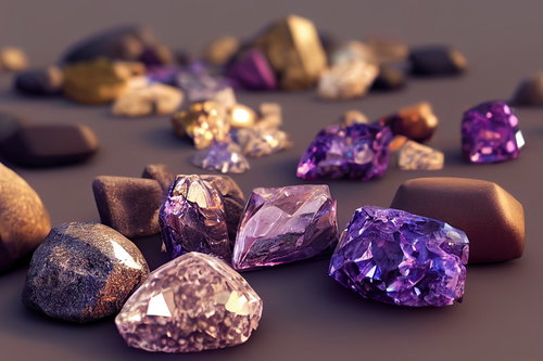 紫のパワーストーンと結晶が散りばめられた魔法石