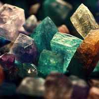 尖った透明感のあるカラフルな鉱石と結晶のクリスタルの写真