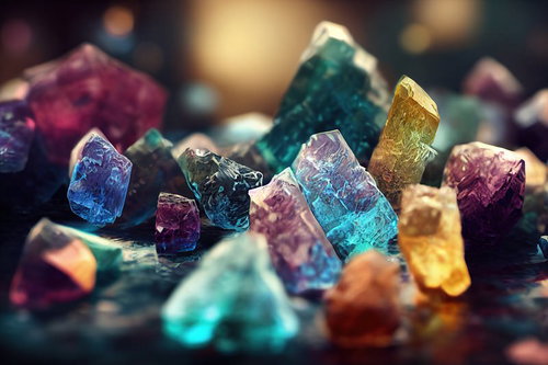 透き通るカラーストーンと輝く鉱石の集合 - 魔法の宝石