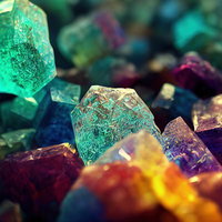 色とりどりの鉱石とクリスタルの魔法の結晶のAI画像