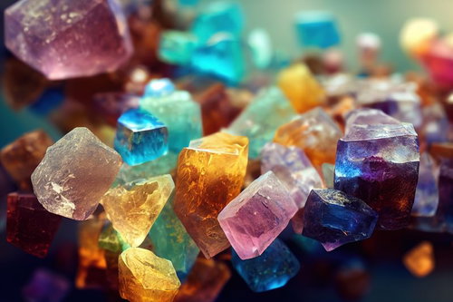 光に輝くカラフルな色の貴石と鉱物の結晶体