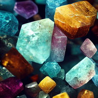 光を帯びる色彩豊かなカラーストーン、複数の半貴石と宝石の写真