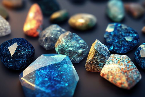 青く輝くブルーストーンとクリスタル風の鉱石