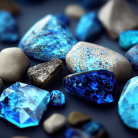 神秘的な輝きを放つ蒼い鉱石とクリスタルの天然石素材集の写真