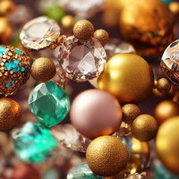 きらめく宝石とダイヤモンドの数々、ゴールドとシルバーの豪華な装飾品の写真