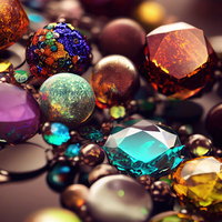 綺羅びやかなエメラルドとアンバーの宝石とビーズの写真