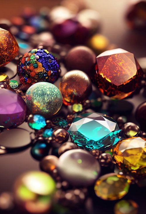 綺羅びやかなエメラルドとアンバーの宝石とビーズ