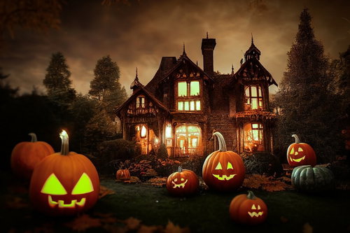 オレンジ色に光るジャックランタンに占拠された館