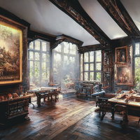 大きな絵画が飾られた洋館風クラシック応接室のAI画像
