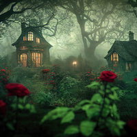 森の奥にある不気味な魔女の家の写真