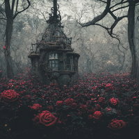 薔薇に占領された古い館のゴーストハウス～魔女の廃墟～の写真