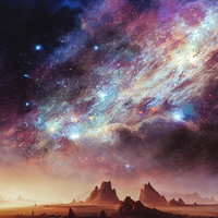 色彩に輝く星雲が見える惑星の銀河風景の写真