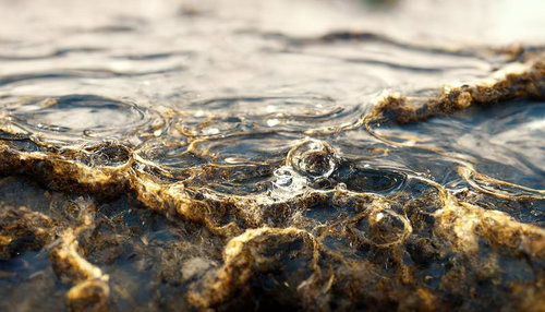 汚れた波打つ禍々しい水面、暗い液体の不穏な泡立ち