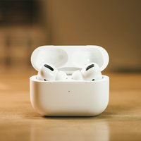 AirPods Proの充電ケースが開いた状態で置かれているの写真