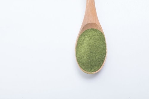 木製スプーンに盛った粉末青汁