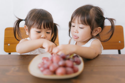 巨峰を食べる仲良し双子姉妹