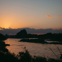 木曽川（愛知県 犬山市）の夕暮れの写真