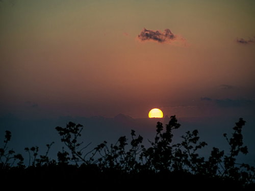 水平線を隠す雲からゆっくりと顔を出す朝日