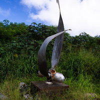 台座に置かれているB-29のプロペラの写真