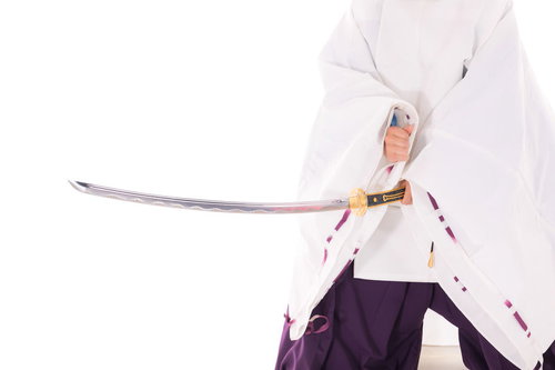 刀についた血を拳ではらう陰陽師