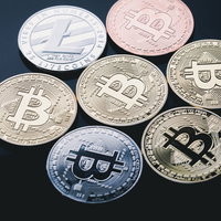 異なるビットコインとライトコインのコレクションコインの写真