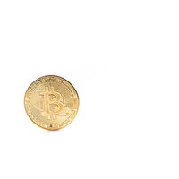 白い背景に置かれた金色のビットコインコインの写真