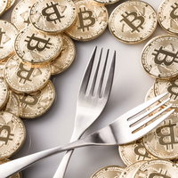 ビットコインとフォークで表すハードフォークの写真