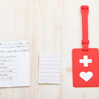 赤いハートマークのヘルプマークと説明書類、同封物の一式の写真