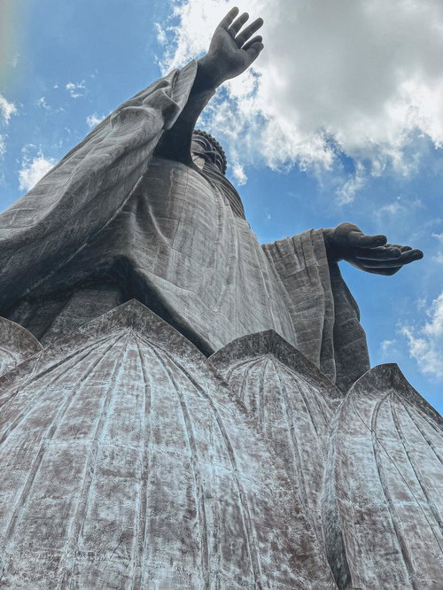 蓮台の大きな花弁のディテールと牛久仏像の姿