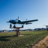 田んぼの中に展示された航空機JA5013の写真