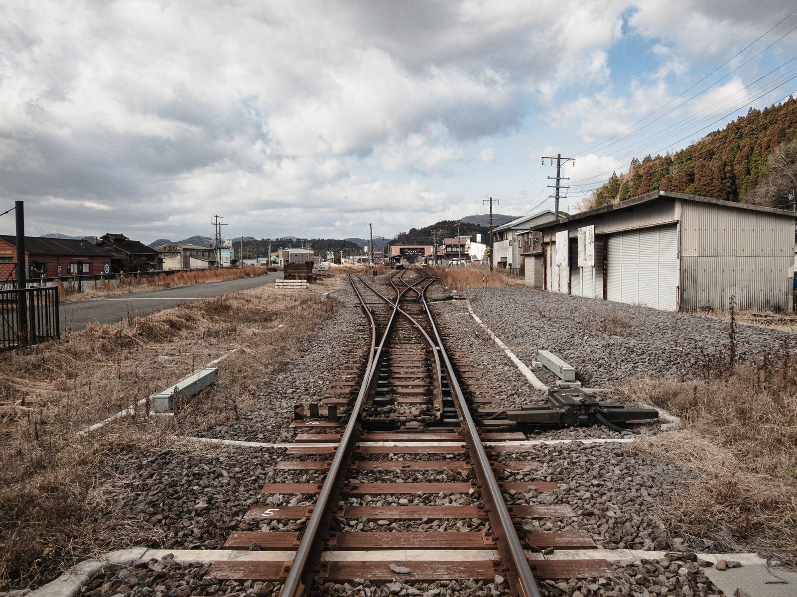 豊後森の廃線路と分岐器